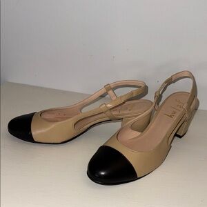 Baton - Camel Black Leather Slingback Heels